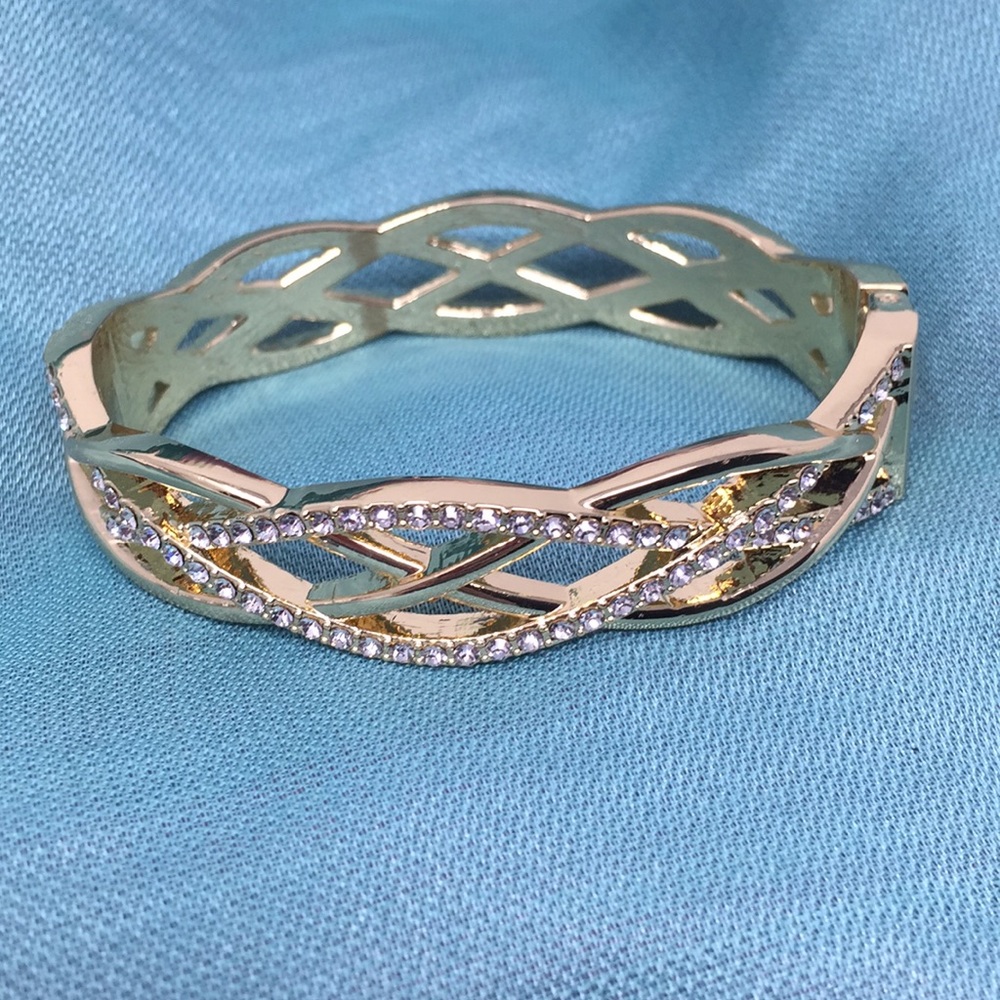 Anne Klein Gold Crystals Hinged Bangle Bracelet